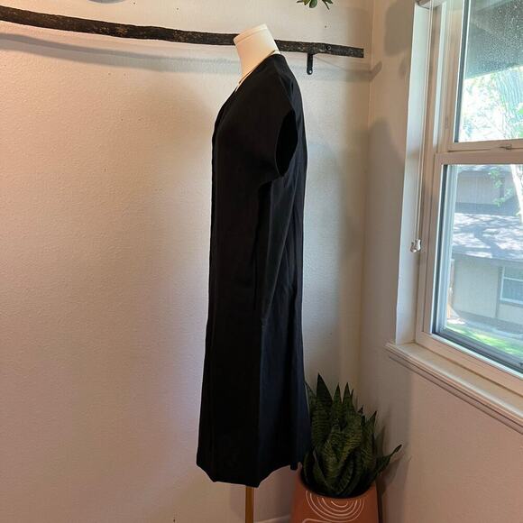 Two Days Off Kaneko Black Linen Button Front Cap Sleeve Midi Dress Size Medium - Picture 5 of 12